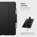 ACS07007 - iPad Pro 12.9-inch Case Rugged Armor Pro in Black showing the pencil secured.  Extra cautionary to keep pencil in place. Automatically turns on and off to conserve battery life