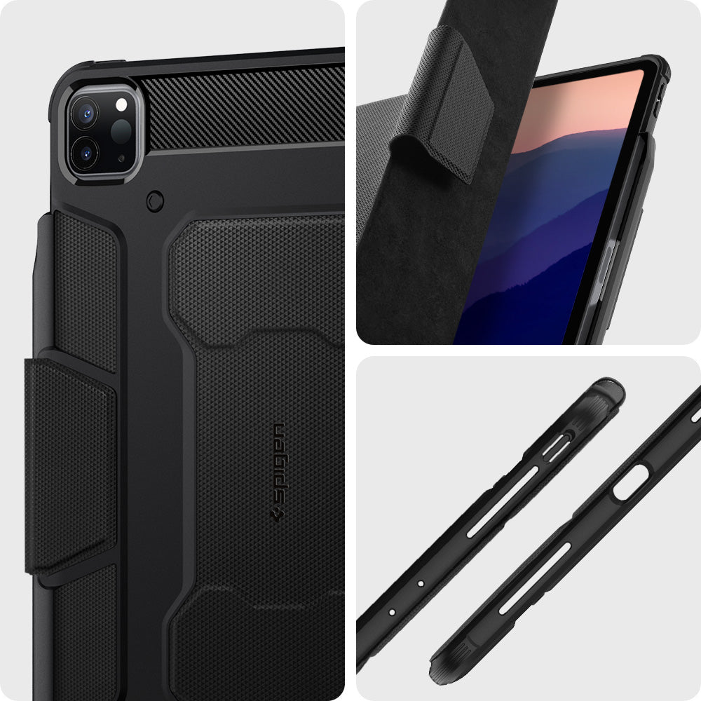 ACS07669 - iPad Air 12.9-inch Case Rugged Armor Pro in Black showing the different angles