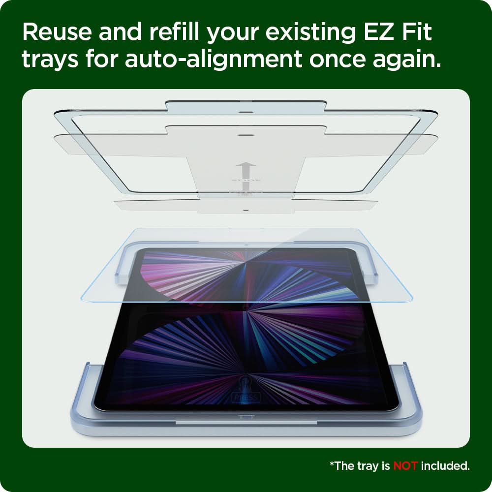 AGL04514 - iPad Pro 12.9" Screen Protector EZ FIT GLAS.tR Refill showing the reuse and refill your existing EZ Fit trays for auto-alignment once again