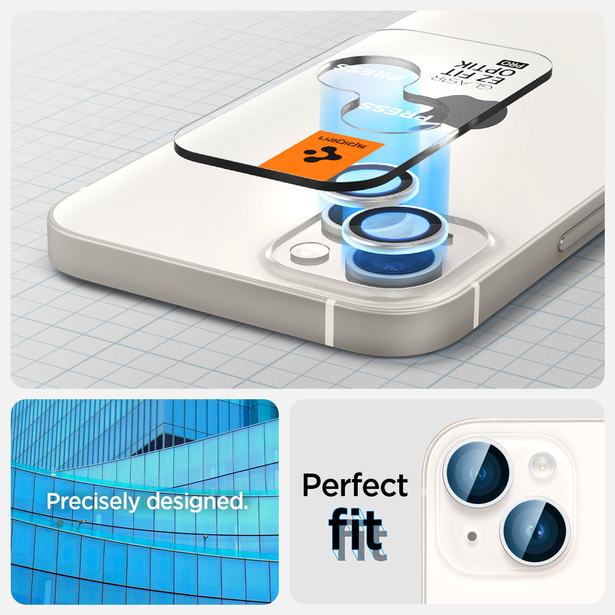 AGL05604 - iPhone 14 / 14 Plus Optik Pro Lens Protector in starlight showing the perfect fit. Precisely designed for a flush look