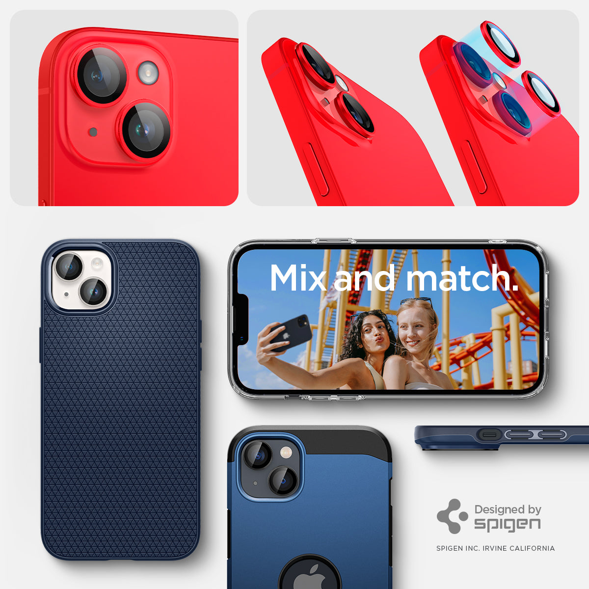 AGL05605 - iPhone 14 / 14 Plus Optik Pro Lens Protector in red showing the mix and match