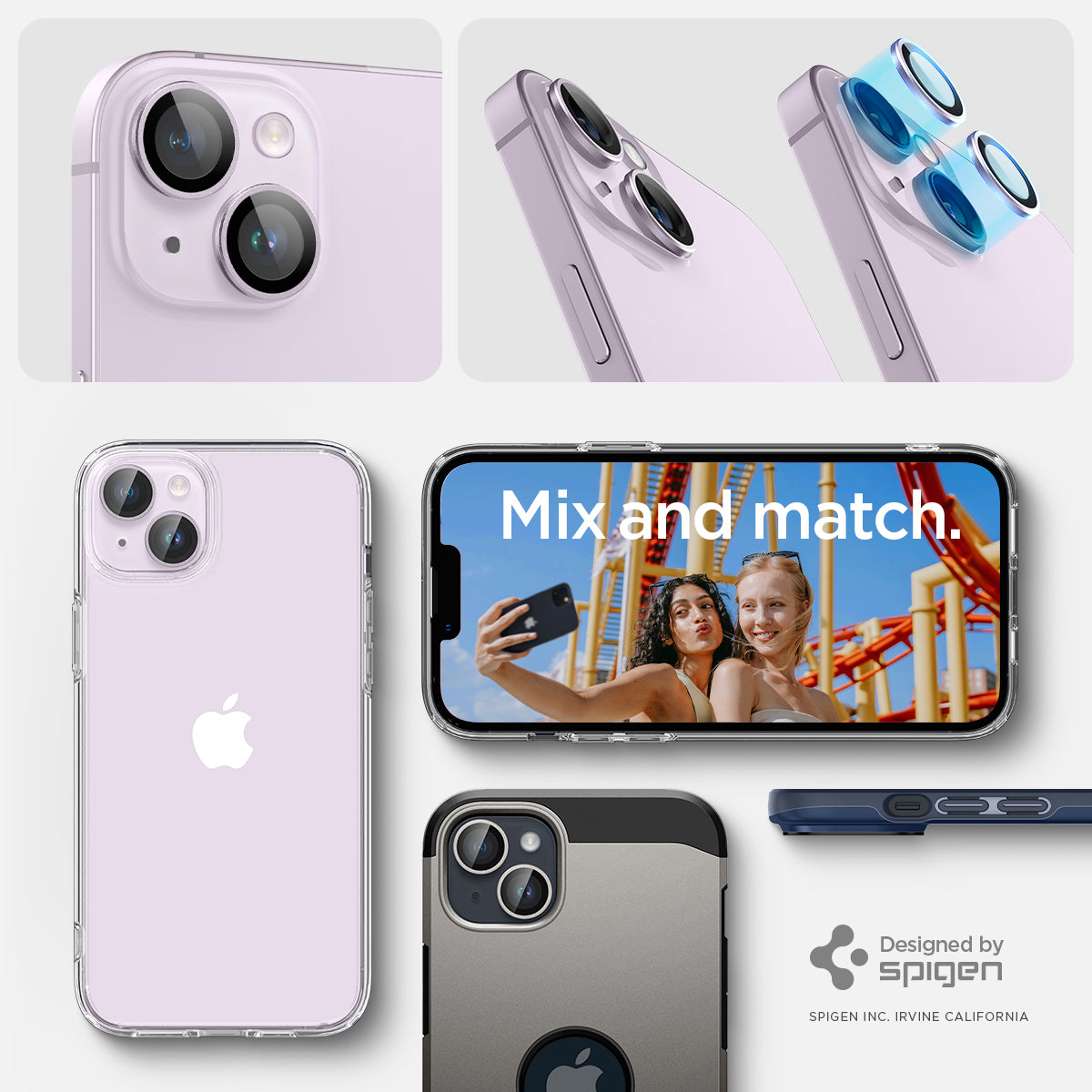 AGL05603 - iPhone 14 / 14 Plus Optik Pro Lens Protector in purple showing the mix and match