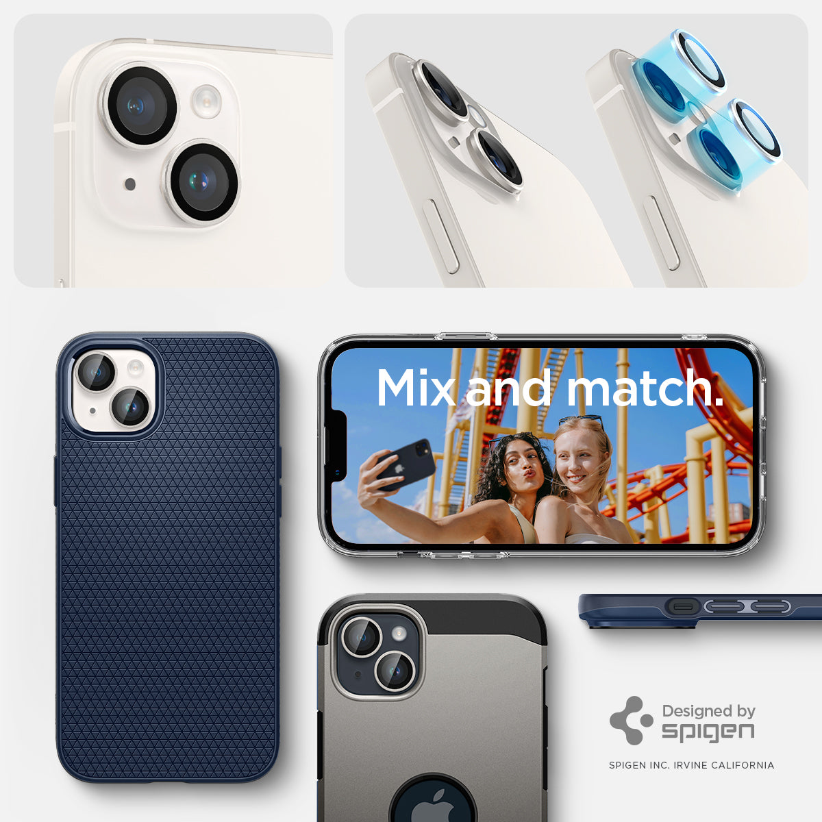 AGL05604 - iPhone 14 / 14 Plus Optik Pro Lens Protector in starlight showing the mix and match
