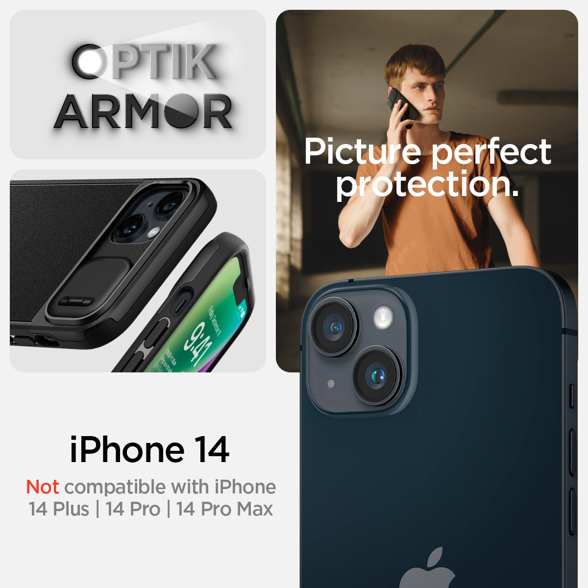 ACS05070 - iPhone 14 Case Optik Armor (MagFit) in black iPhone 14 plus. Not compatible with iPhone 14, 14 pro max, 14 pro. Optik armor. Picture perfect protection.