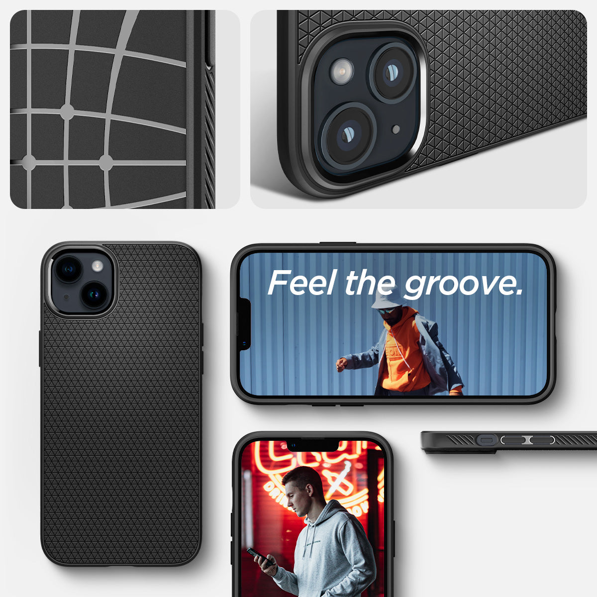 ACS04891 - iPhone 14 Plus Case Liquid Air in matte black showing the different angles