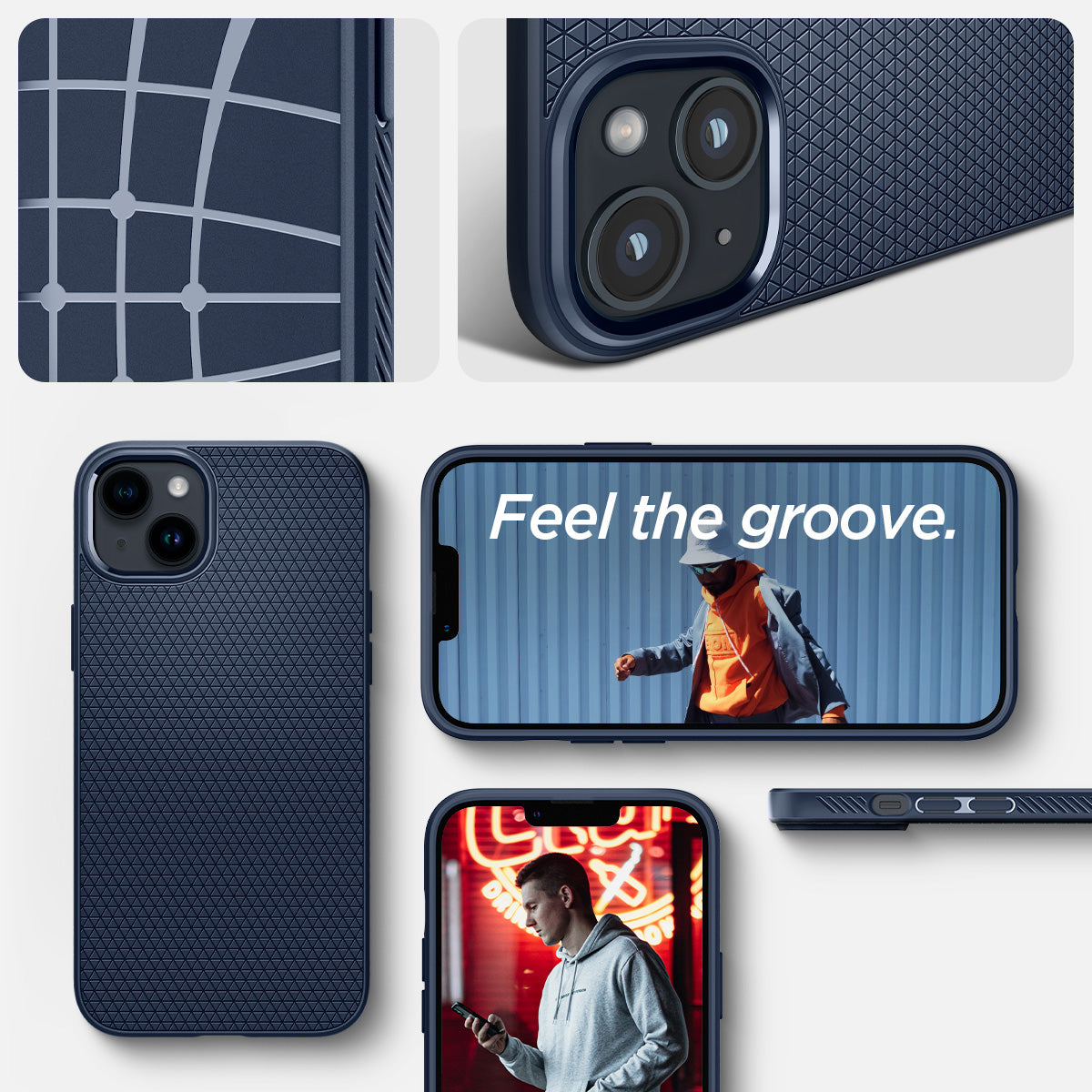 ACS04892 - iPhone 14 Plus Case Liquid Air in navy blue showing the different angles