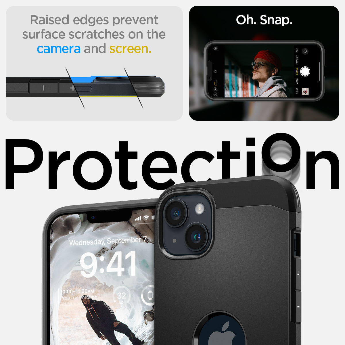 ACS04915 - iPhone 14 Plus Case Tough Armor (MagFit) in black raised edges prevent surface scratches on the camera and screen. Protection.