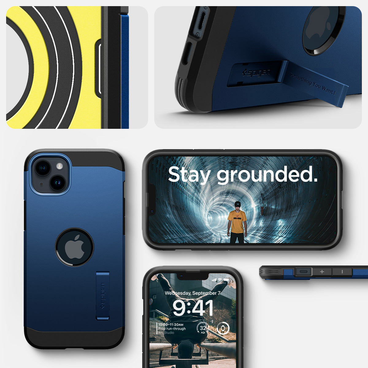 ACS04917 - iPhone 14 Plus Case Tough Armor (MagFit) in navy blue showing stay grounded.