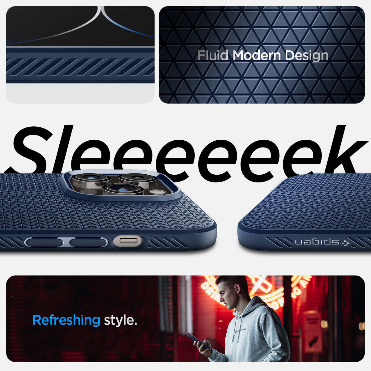 ACS04814 - iPhone 14 Pro Max Case Liquid Air in navy blue showing the fluid modern design. Sleek with refreshing style