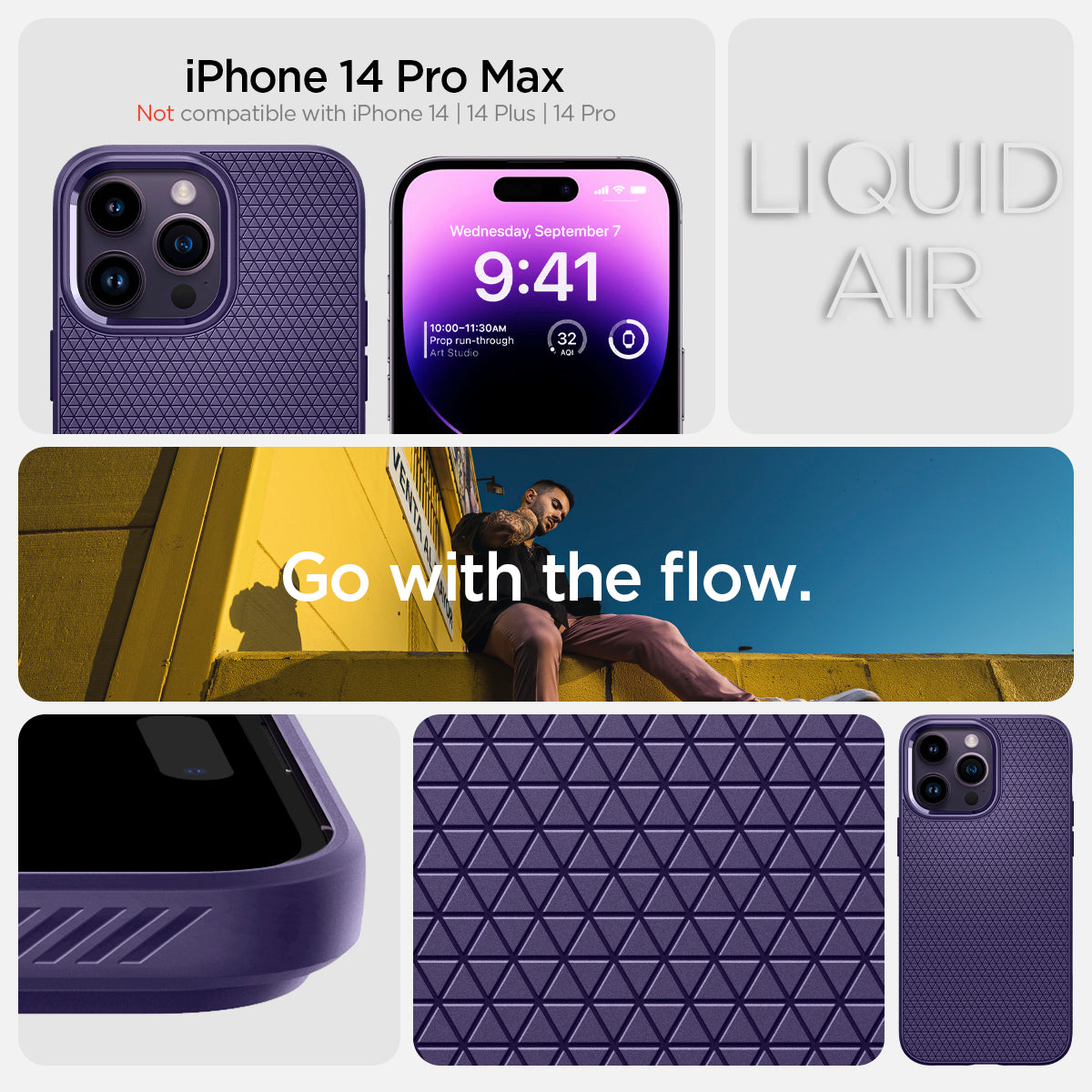 ACS05575 - iPhone 14 Pro Max Case Liquid Air in deep purple showing the compatibility only with iPhone 14 Pro Max. Not compatible with iPhone 14 | 14 Plus | 14 Pro
