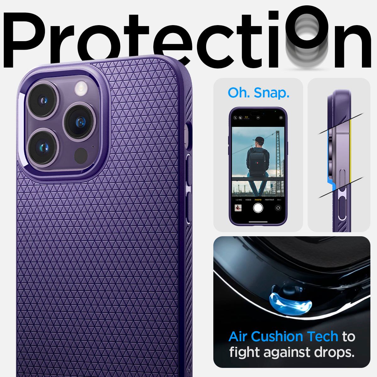 ACS05575 - iPhone 14 Pro Max Case Liquid Air in deep purple showing the protection. Air Cushion Tech to fight against drops