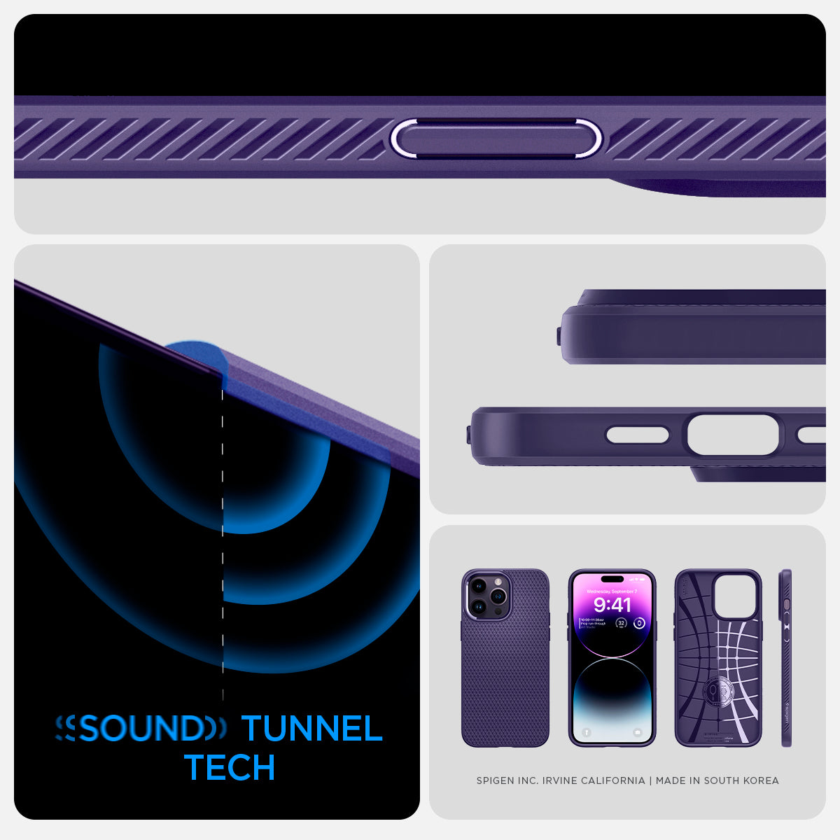 ACS05575 - iPhone 14 Pro Max Case Liquid Air in deep purple showing the sound tunnel tech.