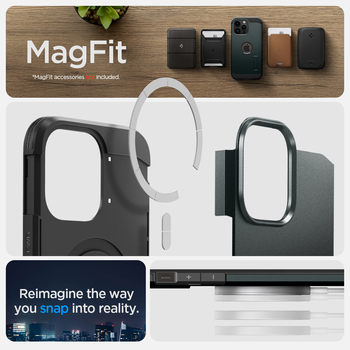 ACS04988 - iPhone 14 Pro Case Tough Armor (MagFit) in abyss green showing Magfit. reimagine the way you snap into reality.