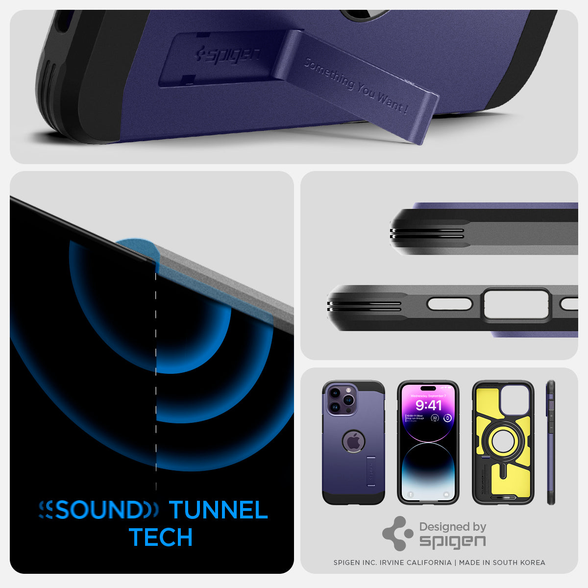 ACS05579 - iPhone 14 Pro Case Tough Armor (MagFit) in deep purple sound tunnel tech. Designed by spigen.