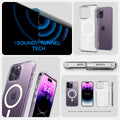 ACS05587 - iPhone 14 Pro Case Ultra Hybrid (MagFit) in frost clear showing sound tunnel tech.