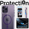 ACS05585 - iPhone 14 Pro Case Ultra Hybrid (MagFit) in deep purple showing protection. oh snap. Air cushion tech to fight against drops.