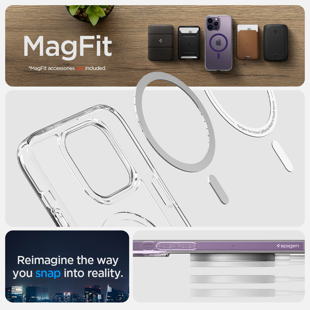 ACS05585 - iPhone 14 Pro Case Ultra Hybrid (MagFit) in deep purple showing magfit. reimagine the way you snap into reality.