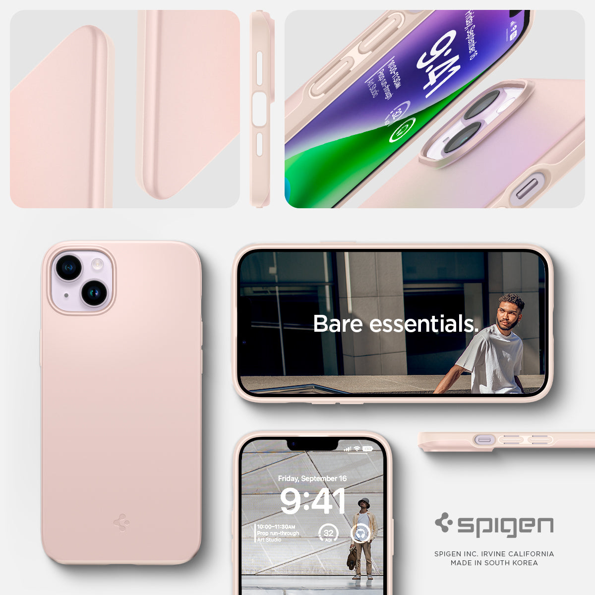ACS04791 - iPhone 14 Case Thin Fit in pink sand showing the bare essentials