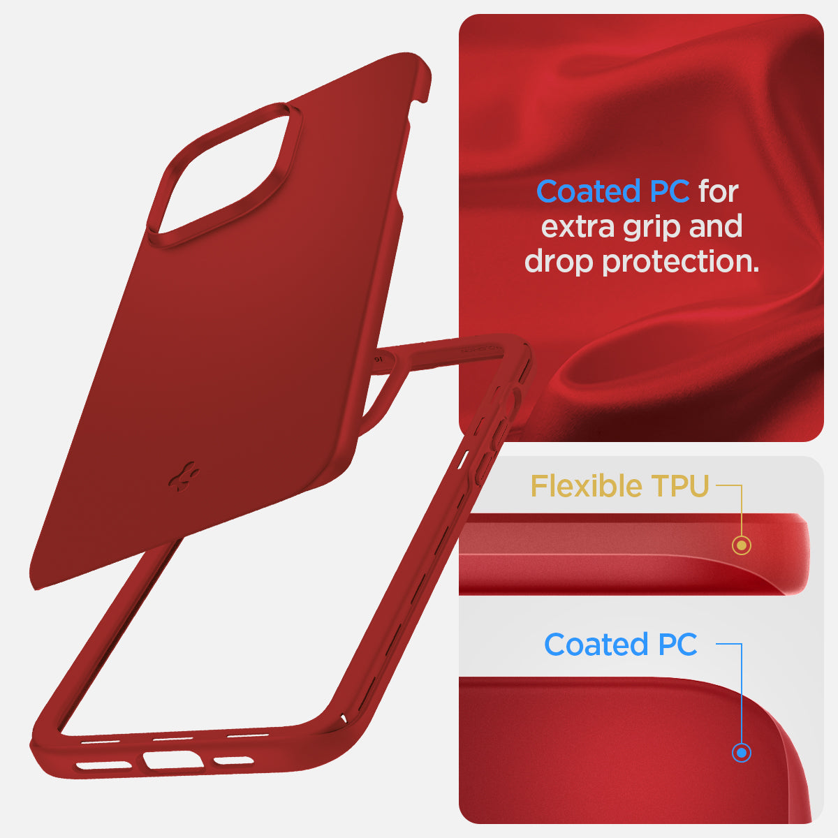 ACS04789 - iPhone 14 Case Thin Fit in red showing the coated PC for extra grip and drop protection