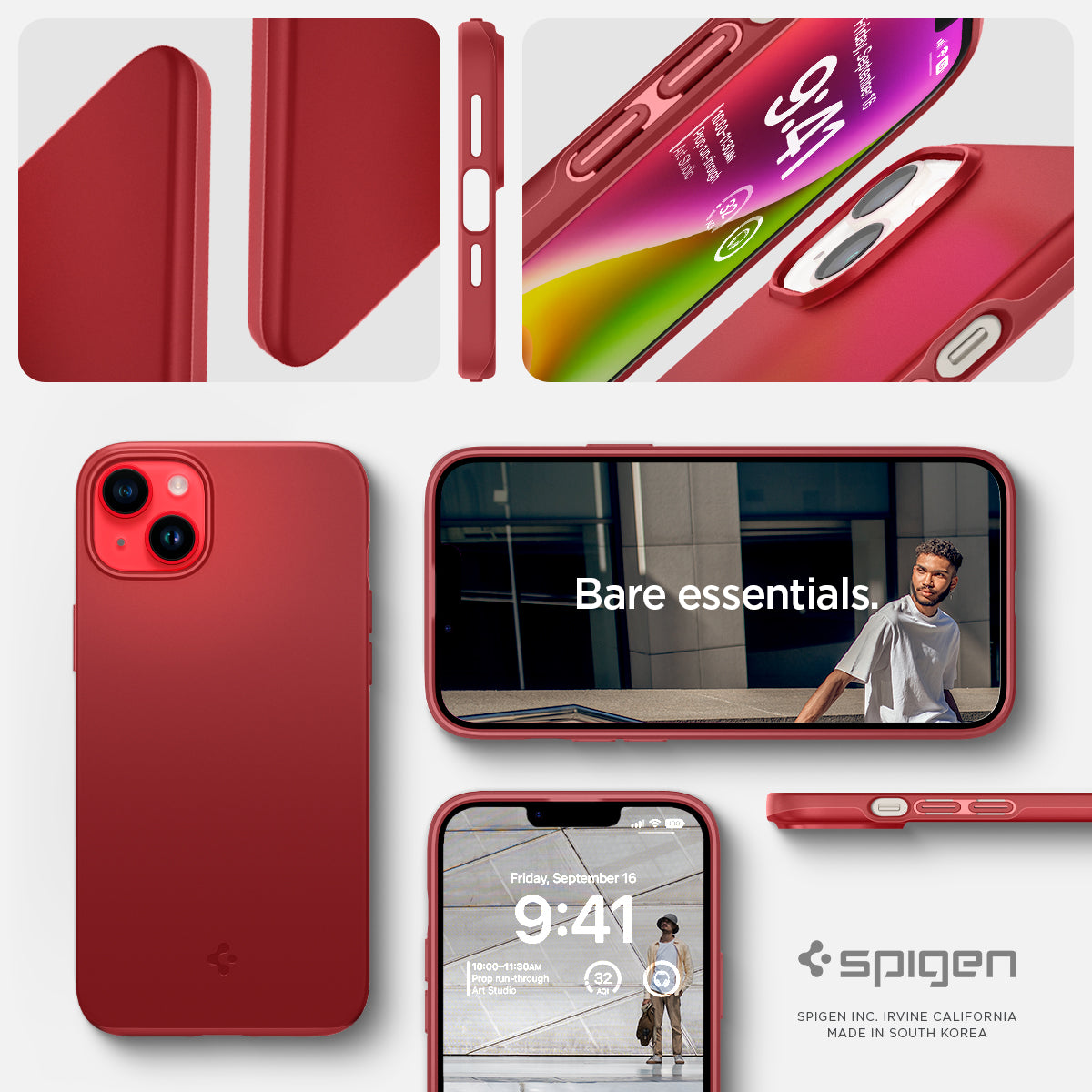 ACS04789 - iPhone 14 Case Thin Fit in red showing the bare essentials