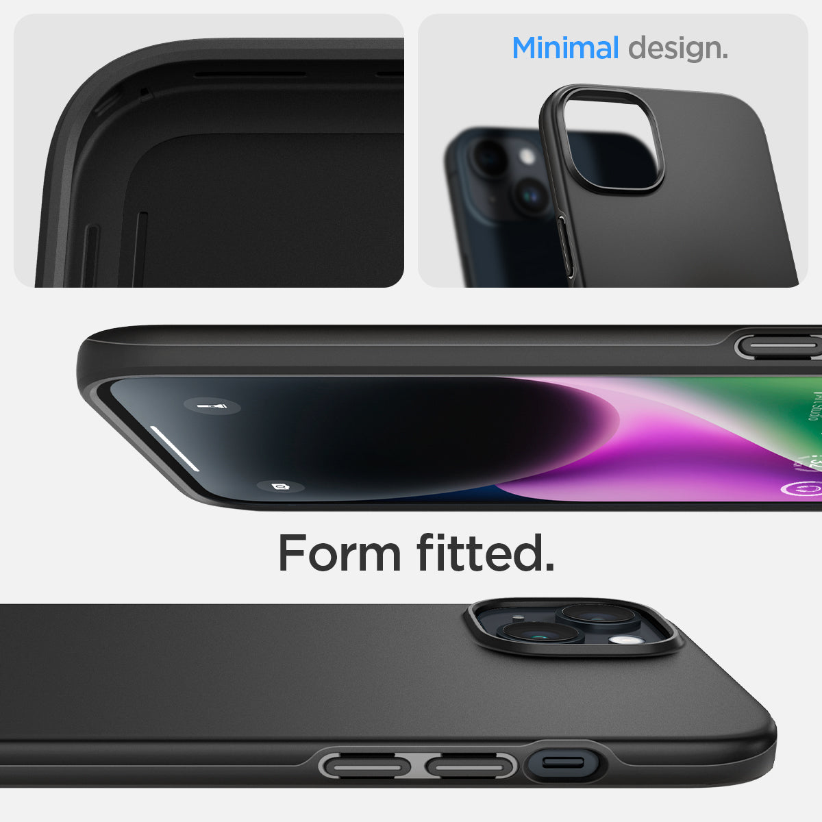 ACS04773 - iPhone 14 Plus Case Thin Fit in black showing the minimal design. Form fitted