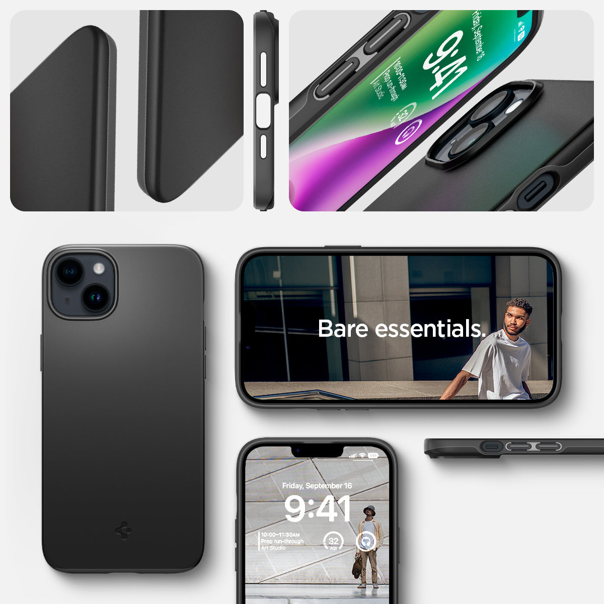 ACS04773 - iPhone 14 Plus Case Thin Fit in black showing the bare essentials