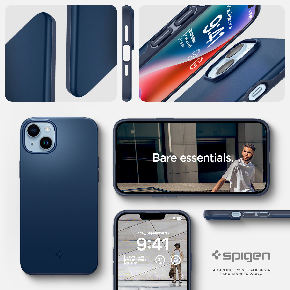 ACS04775 - iPhone 14 Plus Case Thin Fit in navy blue showing the bare essentials