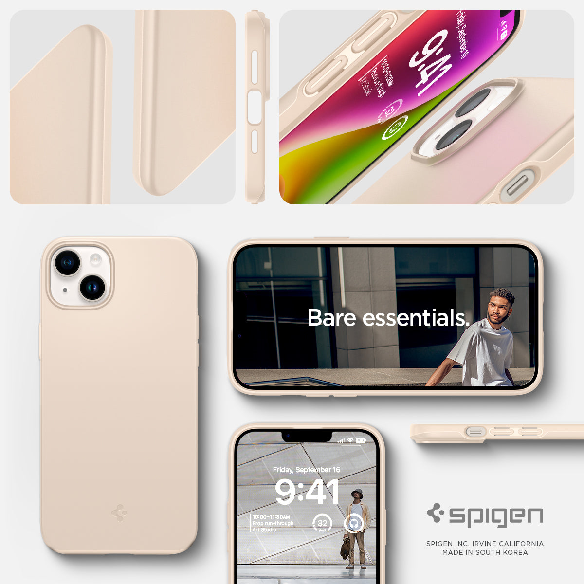 ACS04778 - iPhone 14 Plus Case Thin Fit in sand beige showing the bare essentials
