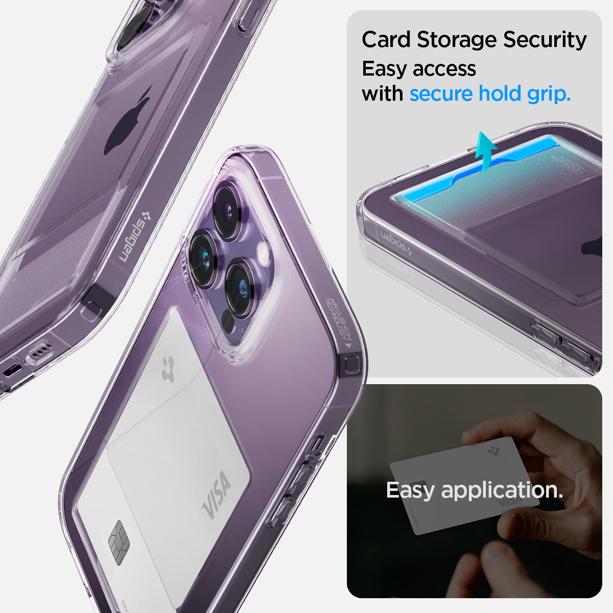 ACS04976 - iPhone 14 Pro Case Crystal Slot in crystal clear showing easy application. Card storage security easy access with secure hold grip.