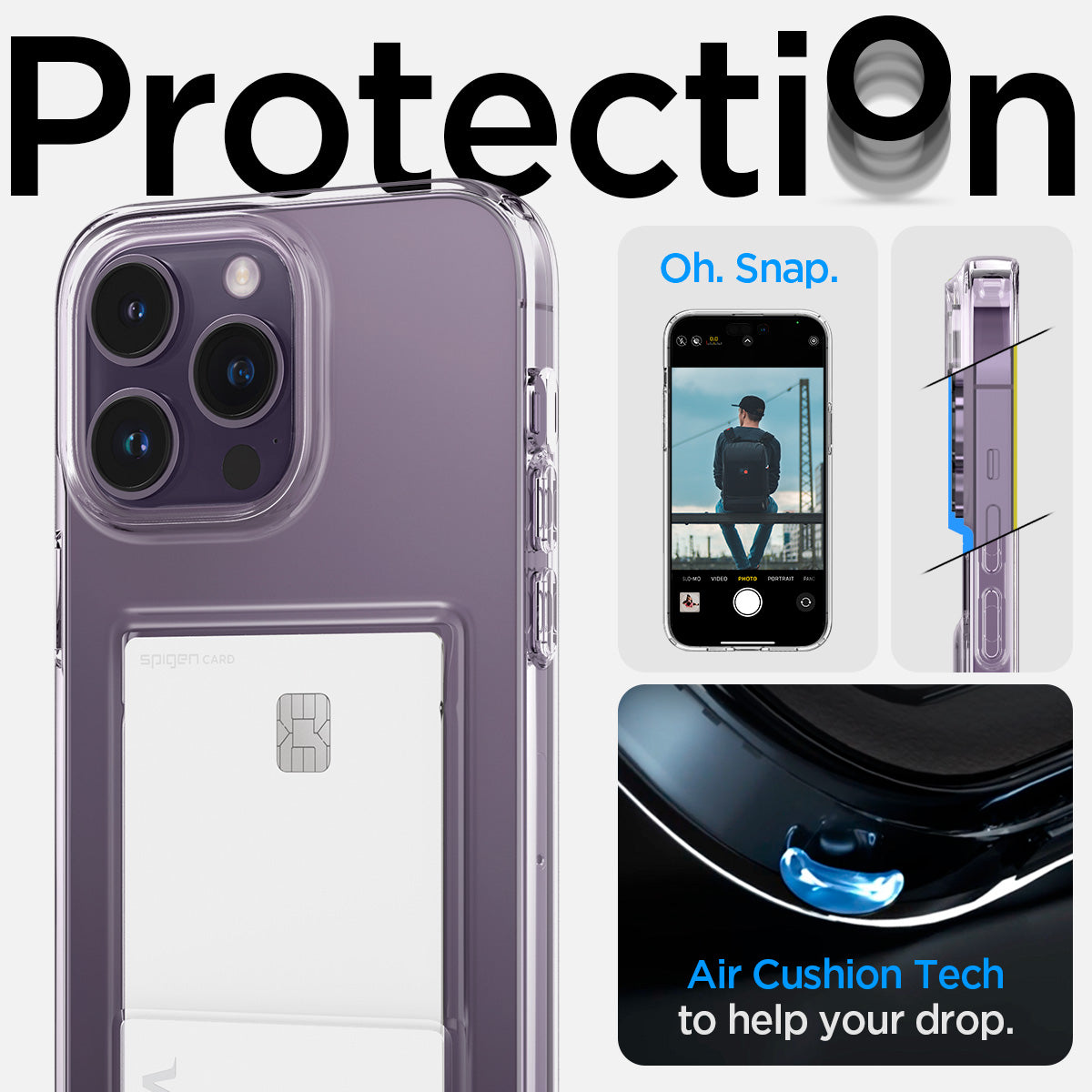 ACS04976 - iPhone 14 Pro Case Crystal Slot in crystal clear showing protection. Air cushion tech to help your drop.