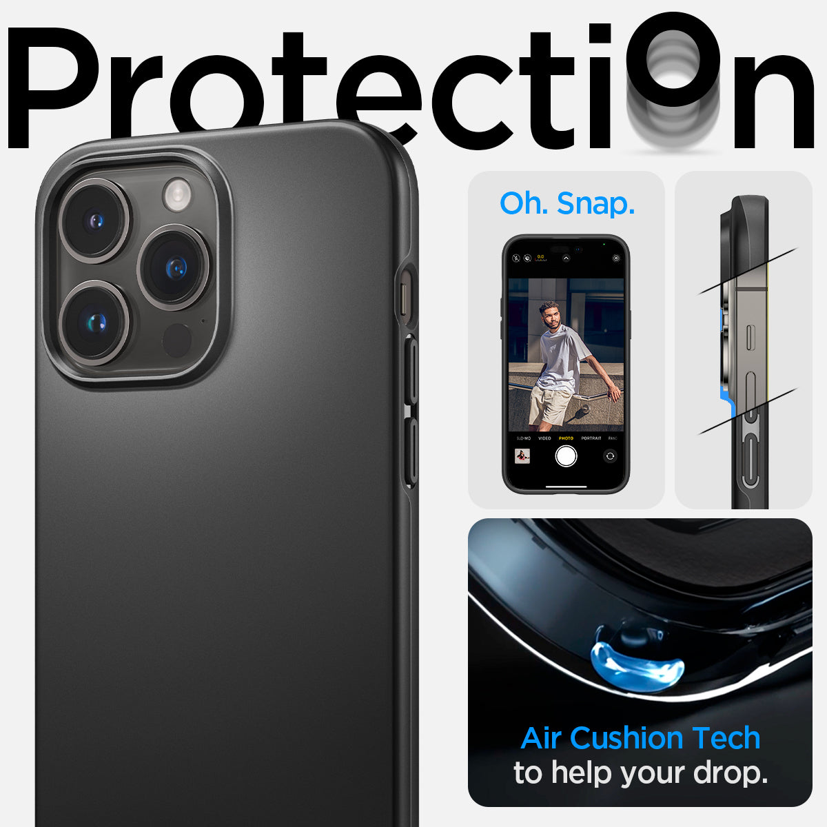 ACS04780 - iPhone 14 Pro Case Thin Fit in black showing the air cushion tech to help your drop