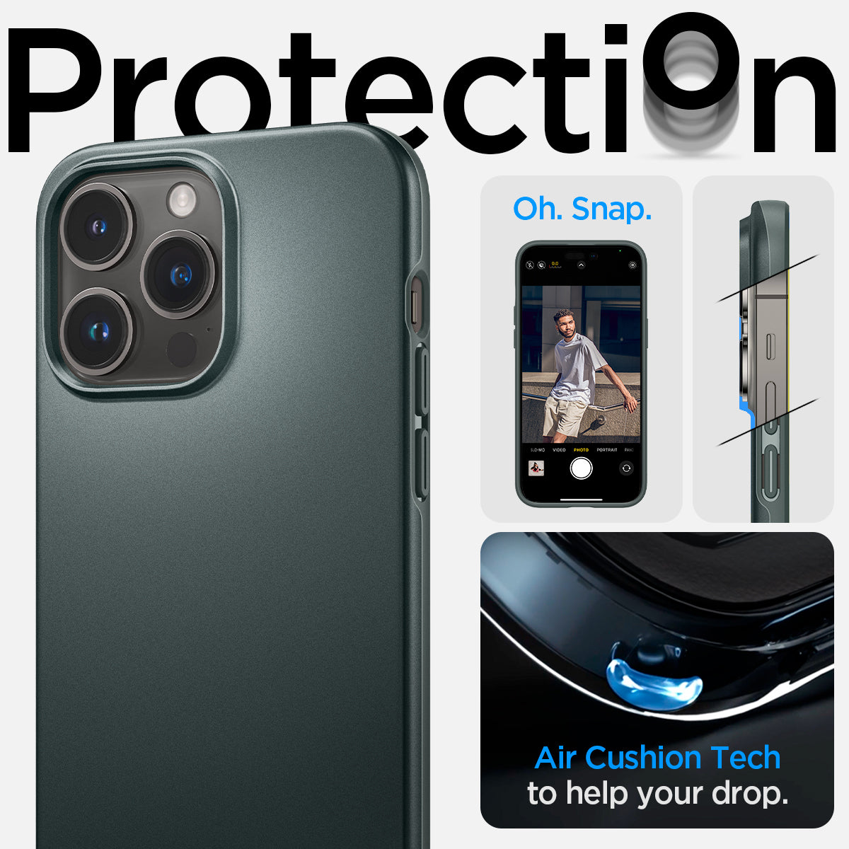 ACS04786 - iPhone 14 Pro Case Thin Fit in abyss green showing the air cushion tech to help your drop