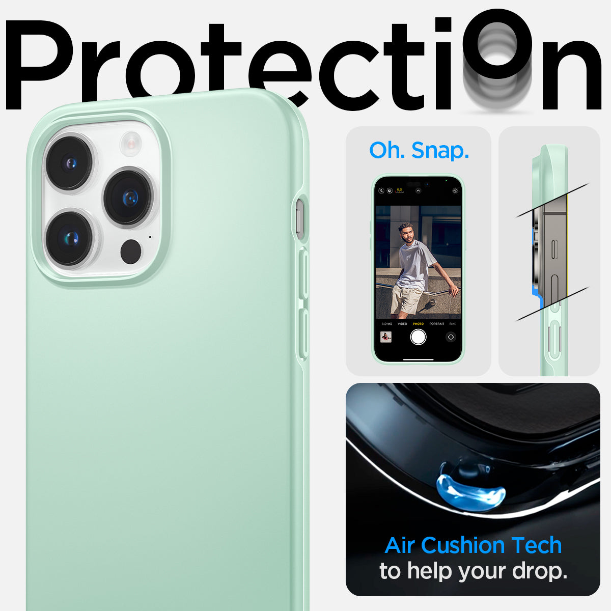 ACS04784 - iPhone 14 Pro Case Thin Fit in apple mint showing the air cushion tech to help your drop
