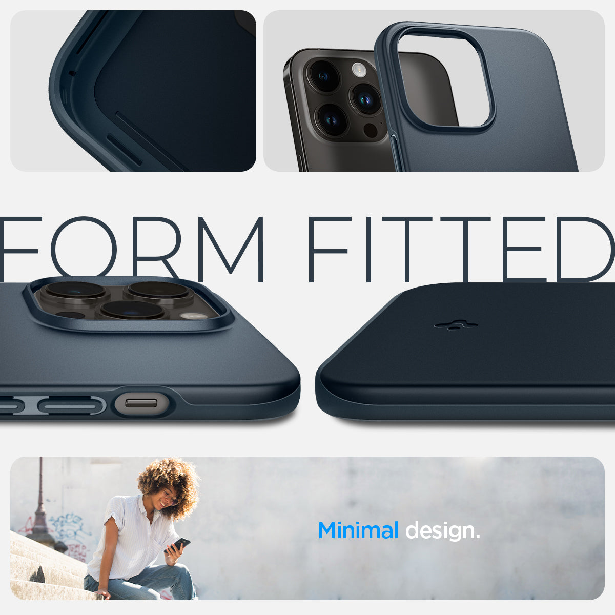 ACS04781 - iPhone 14 Pro Case Thin Fit in metal slate showing the form fitted, minimal design