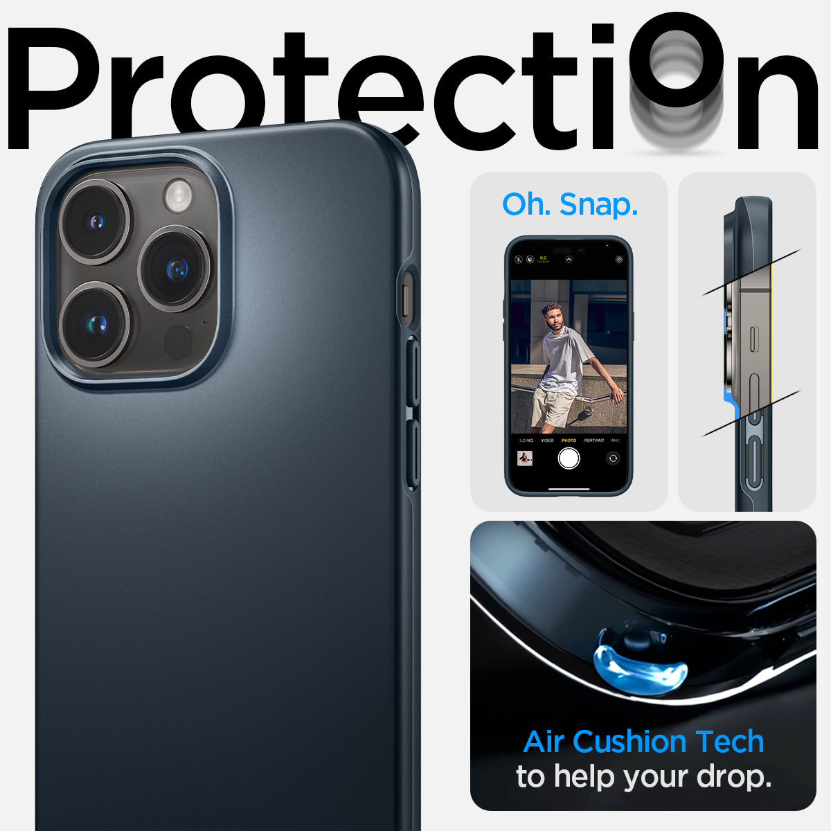 ACS04781 - iPhone 14 Pro Case Thin Fit in metal slate showing the air cushion tech to help your drop