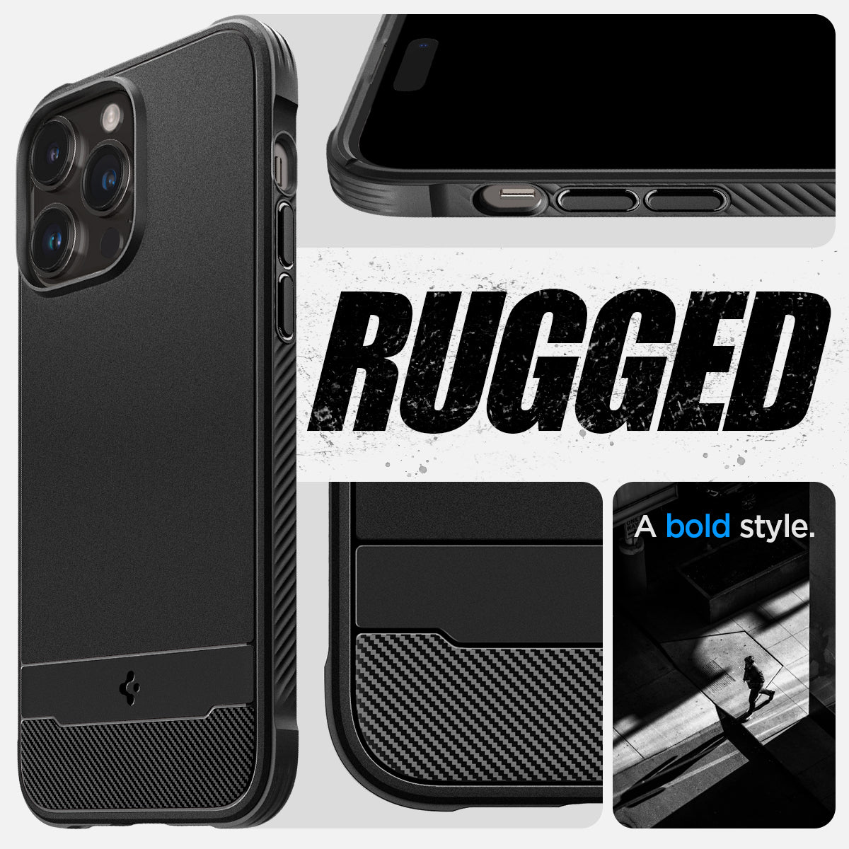 ACS04812 - iPhone 14 Pro Max Case Rugged Armor (MagFit) in matte black showing rugged. A bold style.