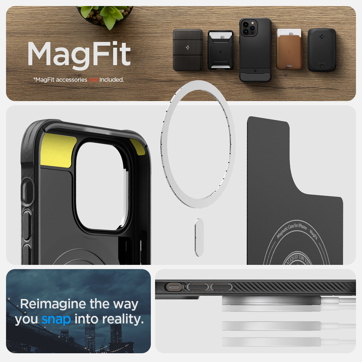 ACS04812 - iPhone 14 Pro Max Case Rugged Armor (MagFit) in matte black showing Magfit. reimagine the way you snap into reality.