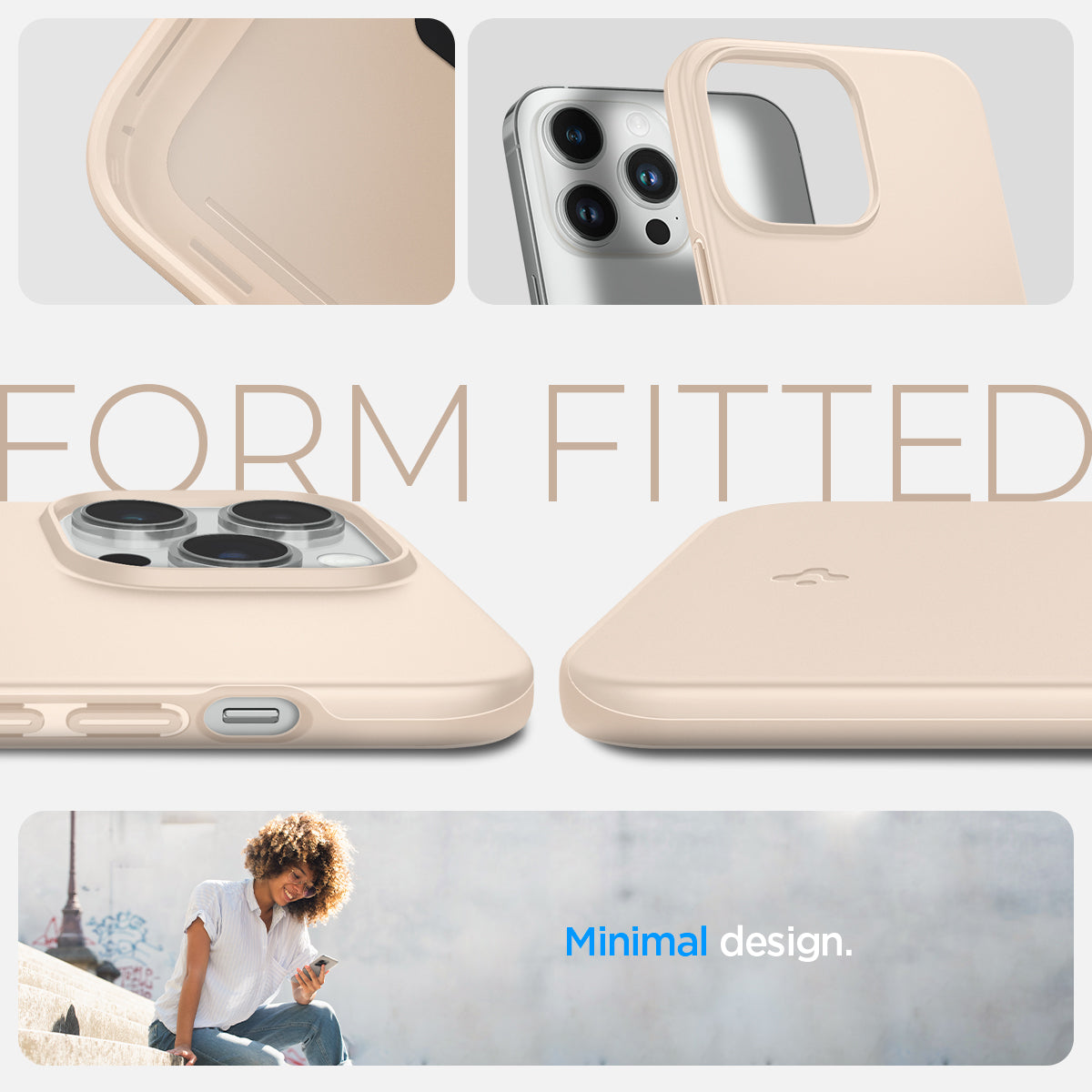 ACS04770 - iPhone 14 Pro Max Case Thin Fit in sand beige showing the form fitted, minimal design
