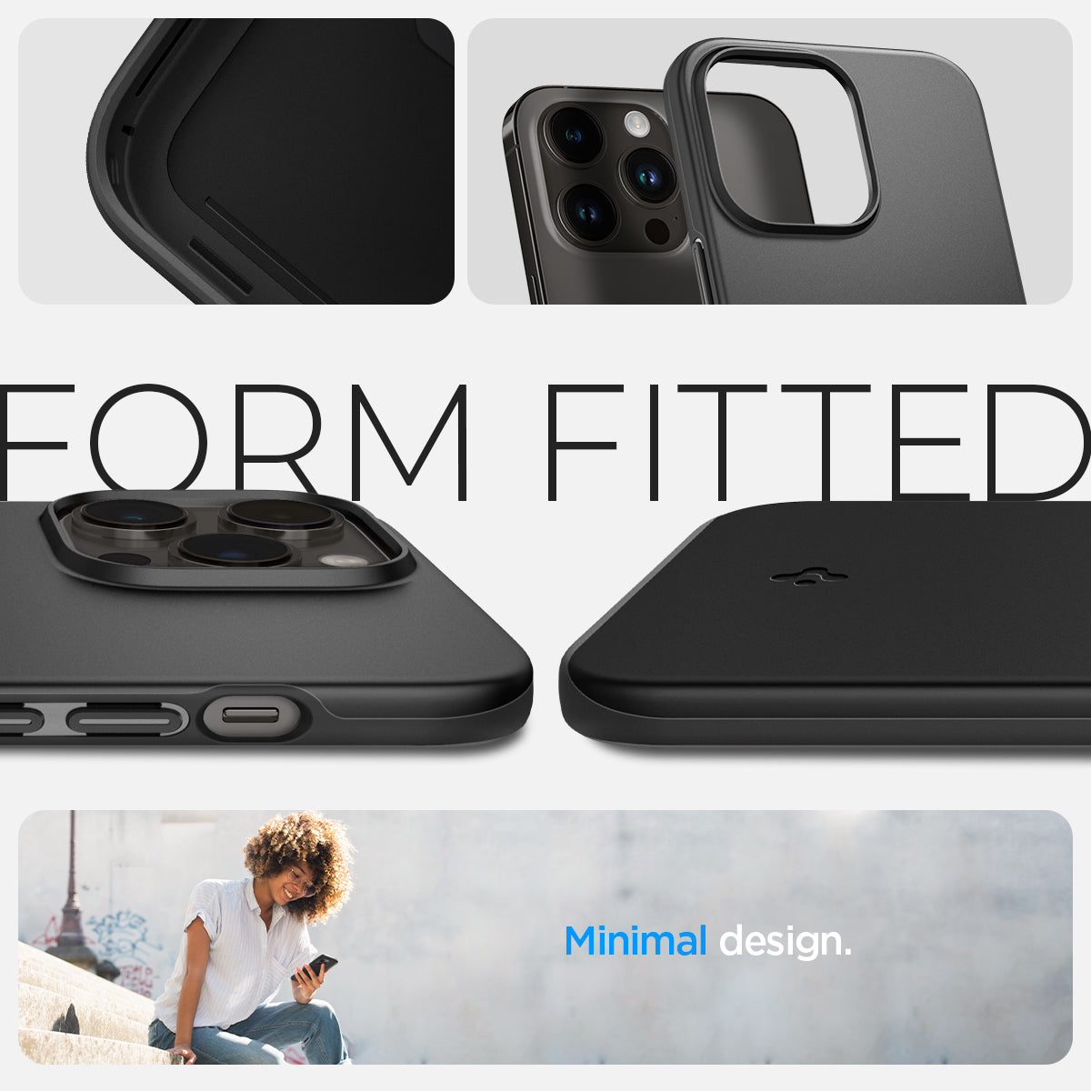 ACS04766 - iPhone 14 Pro Max Case Thin Fit in black showing the form fitted, minimal design