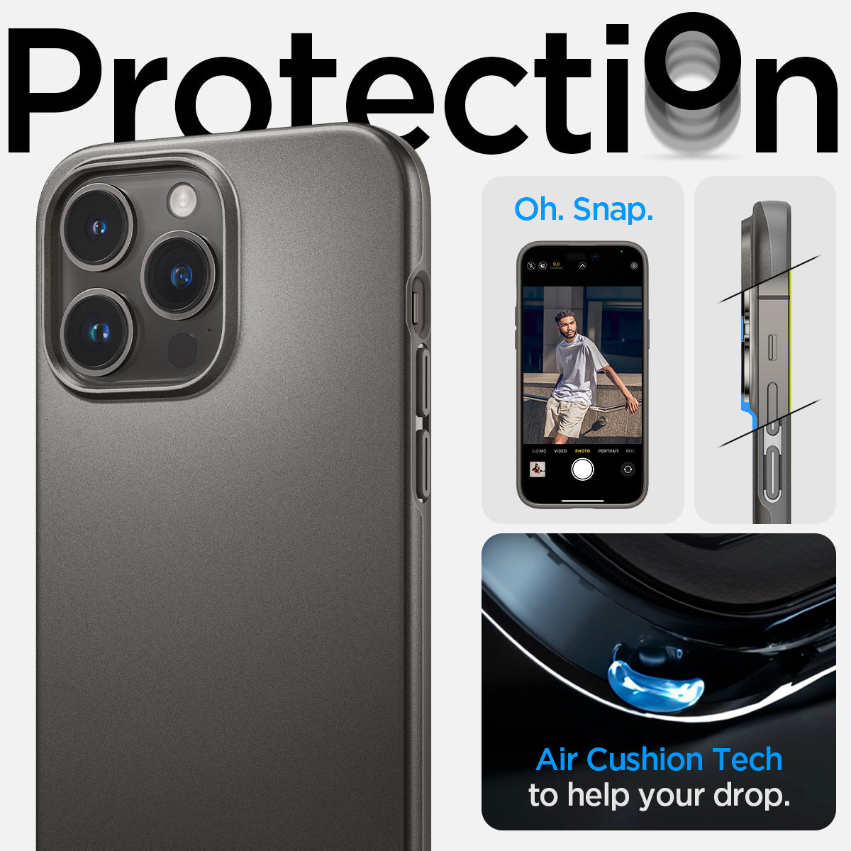 ACS04767 - iPhone 14 Pro Max Case Thin Fit in gunmetal showing the air cushion tech to help your drop