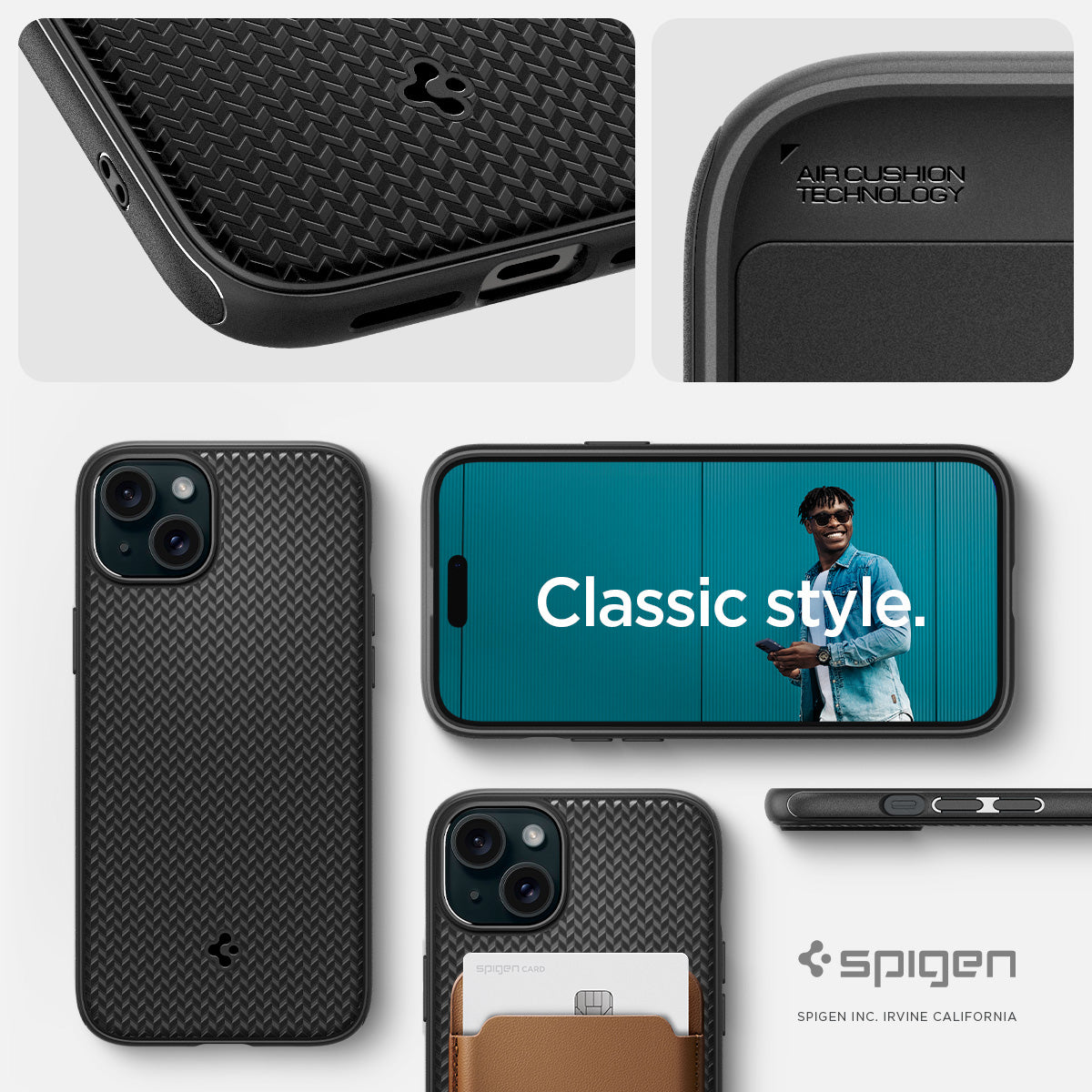 ACS06815 - iPhone 15 Case Mag Armor (MagFit) in matte black classic style. showing side and back.