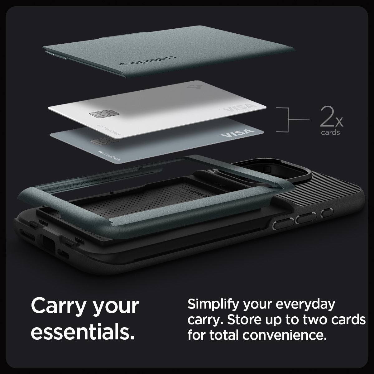 ACS06731 - iPhone 15 Pro Case Slim Armor CS in abyss green carry your essentials. simplify your everyday carry. store up to two cards for total convenience.