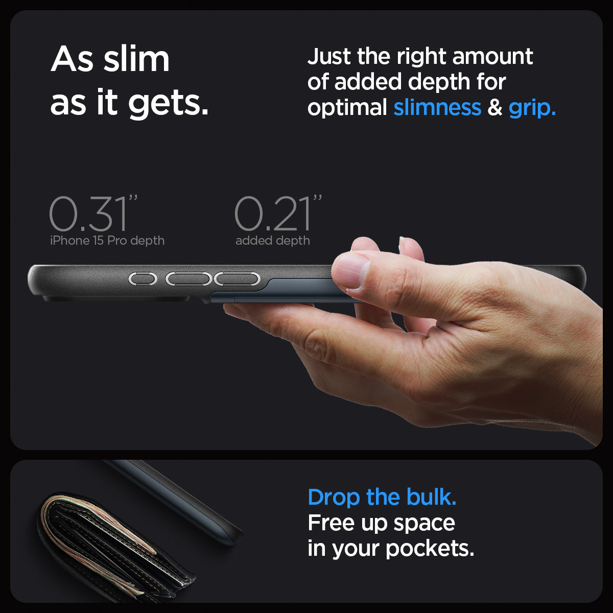 ACS06730 - iPhone 15 Pro Case Slim Armor CS in metal slate as slim as it gets. Just the right amount of added depth for optimal slimness and grip. drop the bulk. free up space in your pocket.