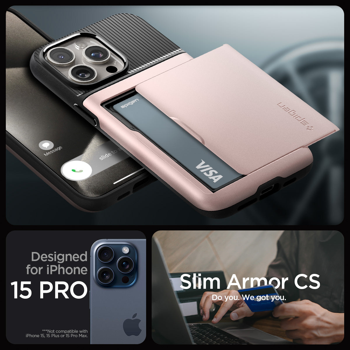 ACS06729 - iPhone 15 Pro Case Slim Armor CS in rose gold designed for iPhone 15 pro. slim armor cs. do you. we got you
