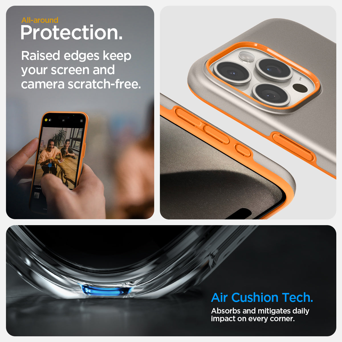 ACS06746 - iPhone 15 Pro Case Style Armor (MagFit) in alpine gold all around protection. raised edges keep your screen and camera scratch free. Air cushion tech. absorbs and mitigates daily impact on every corner.