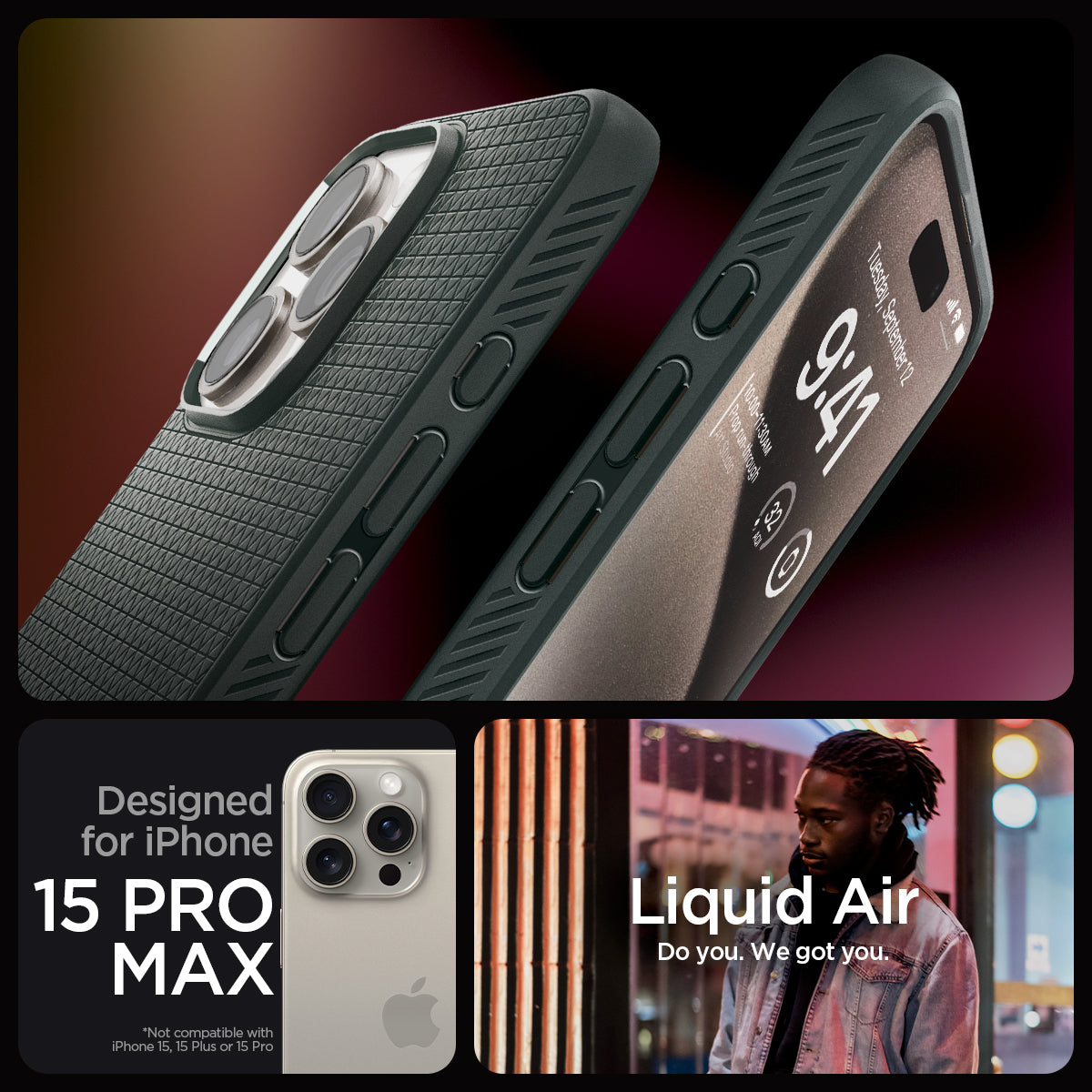 ACS06564 - iPhone 15 Pro Max Case Liquid Air in abyss green designed for iPhone 15 Pro Max. Not compatible with iPhone 15, 15 Plus or 15 Pro