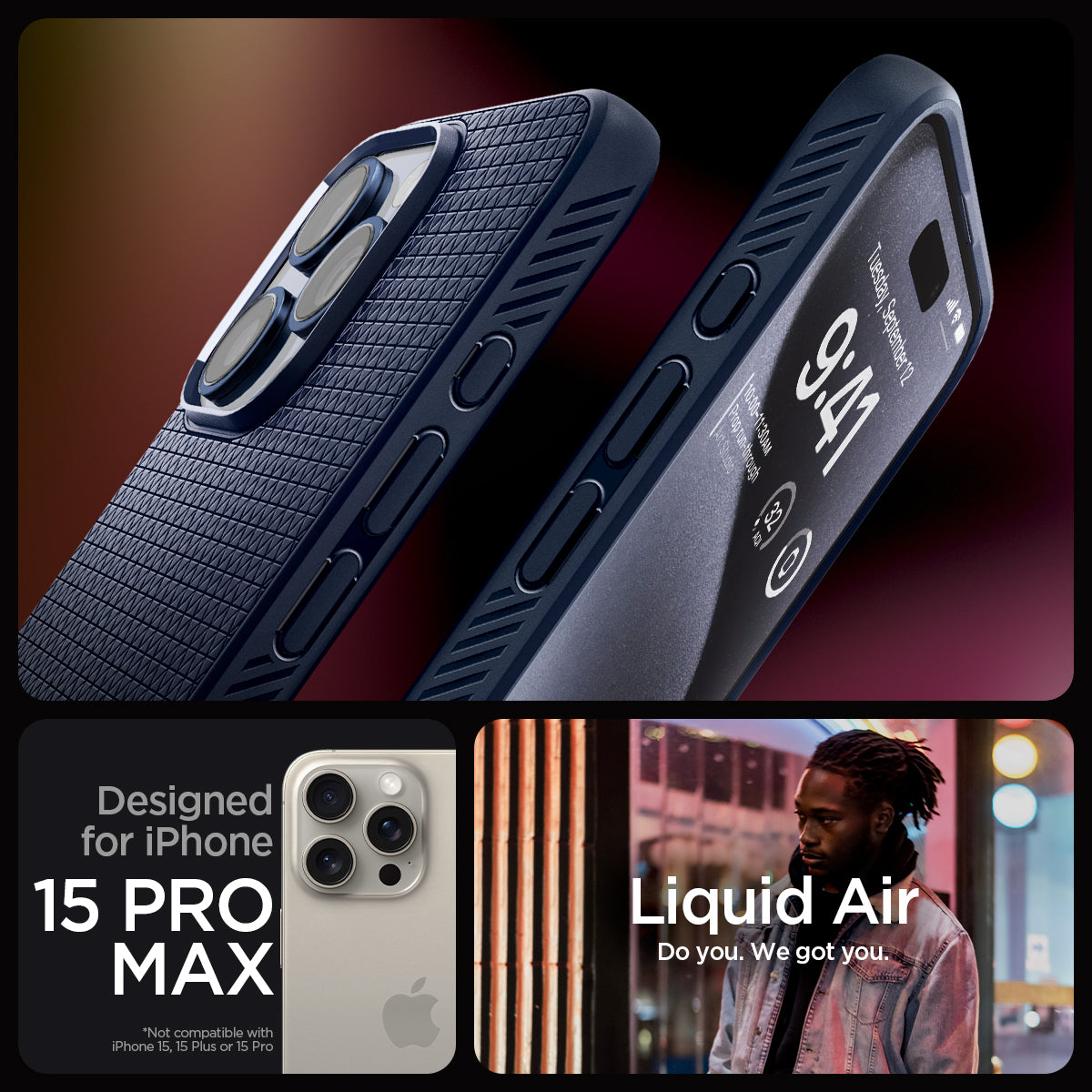 ACS06563 - iPhone 15 Pro Max Case Liquid Air in navy blue designed for iPhone 15 Pro Max. Not compatible with iPhone 15, 15 Plus or 15 Pro
