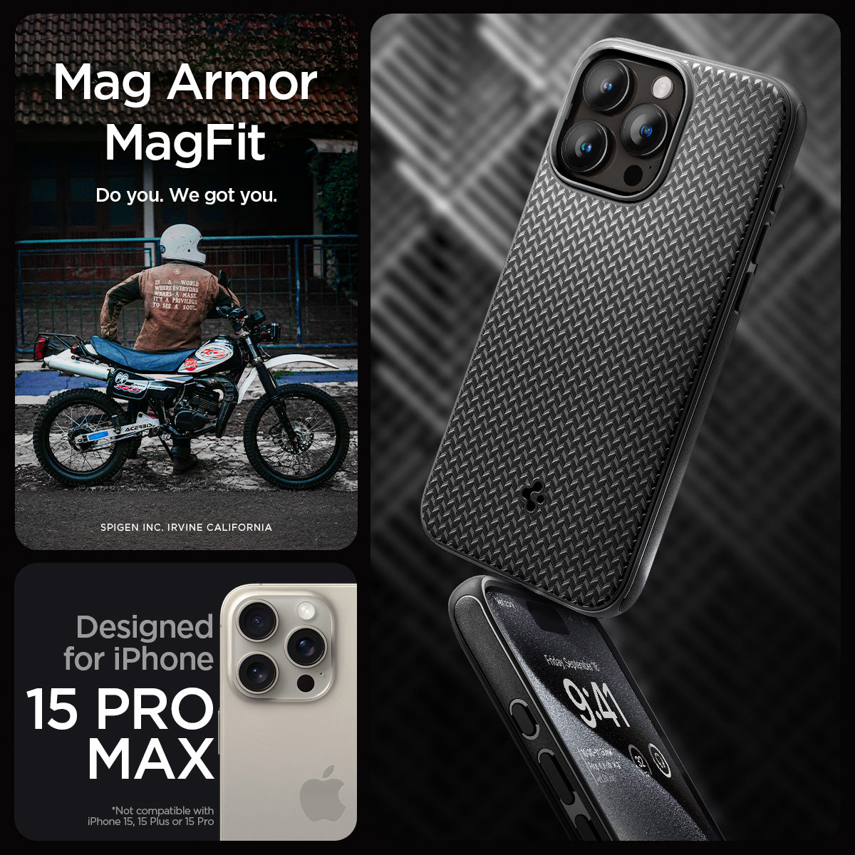 ACS06597 - iPhone 15 Pro Max Case Mag Armor (MagFit) in matte black designed for iPhone 15 Pro Max. Not compatible with iPhone 15, 15 Plus or 15 Pro