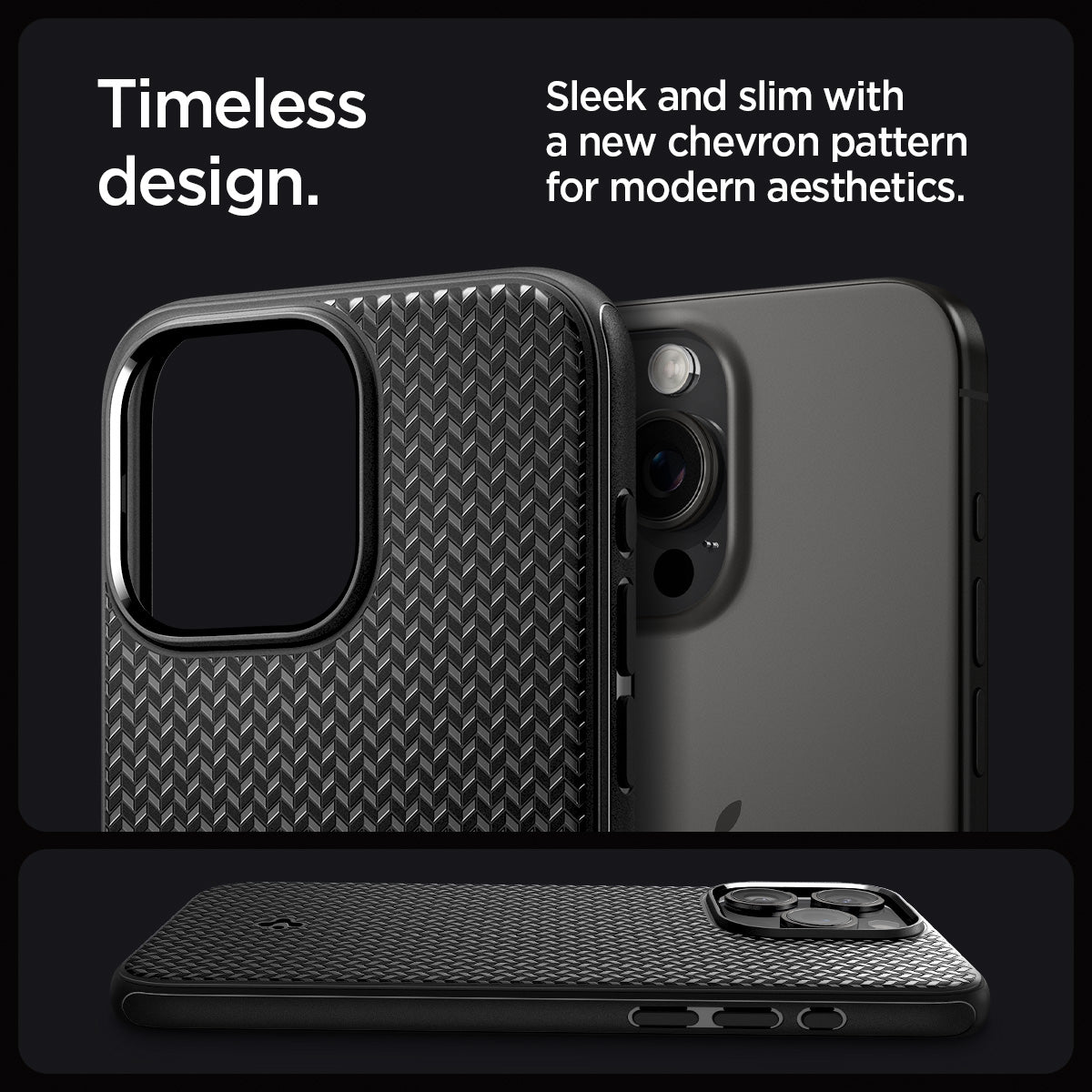 ACS06597 - iPhone 15 Pro Max Case Mag Armor (MagFit) in matte black timeless design. Sleek and slim with a new chevron pattern for modern aesthetics.