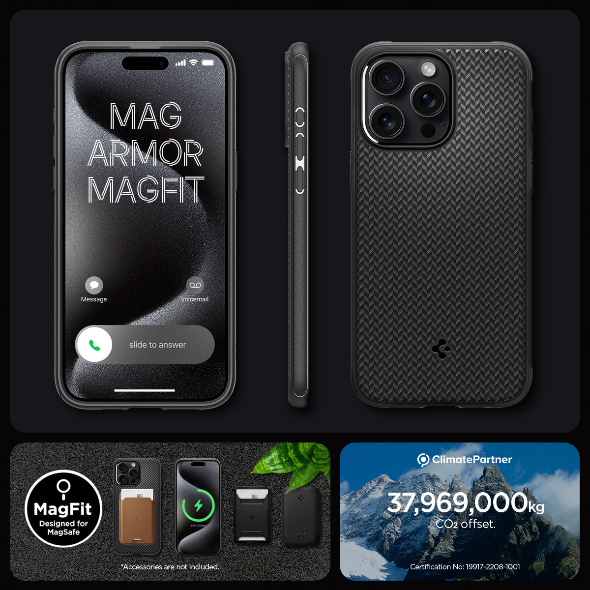 ACS06597 - iPhone 15 Pro Max Case Mag Armor (MagFit) in matte black mag armor magfit. magfit designed for magsafe.